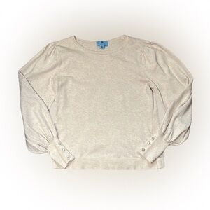 Cece Women's Cream Long Puffy Sleeve with Pearl Buttons Sweater Blouse